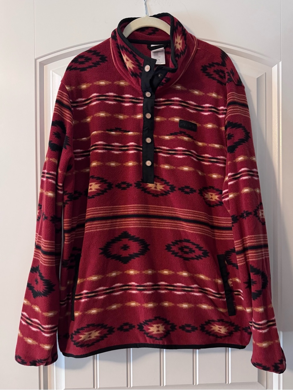 Cinch Red Aztec-Pattern Zip Snap Fleece Pullover